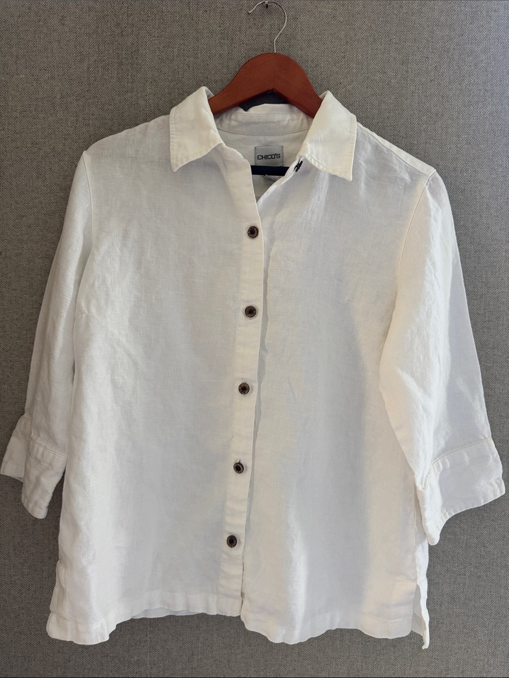 Chico's White Linen Casual Button-Down Shirt